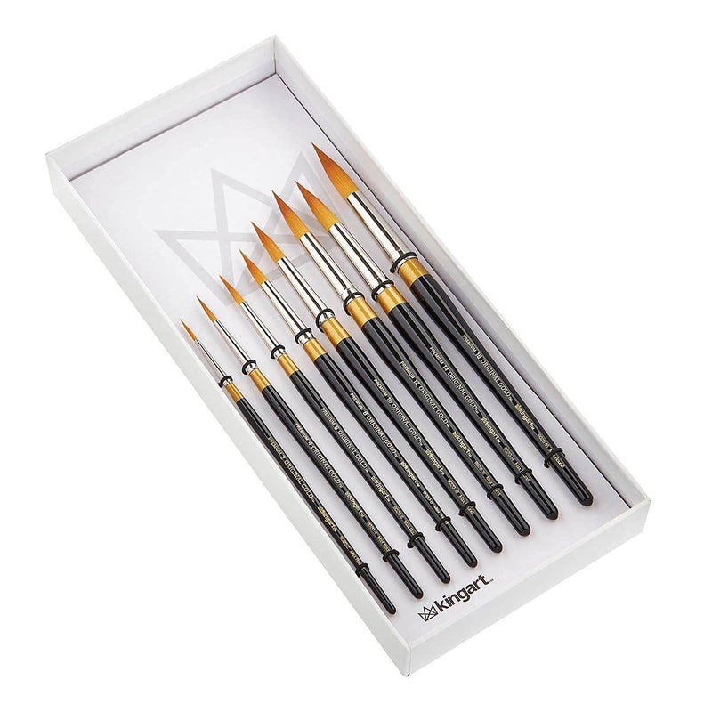 KINGART 1000C 8 PC. Premium Original Gold 9020 Series Golden Taklon Ultra Round Multimedia Artist Brush Set, Short Handle, Gift Boxed Set of 8 - Sizes: 2,4,6,8,10,12,14,16 - Image 2